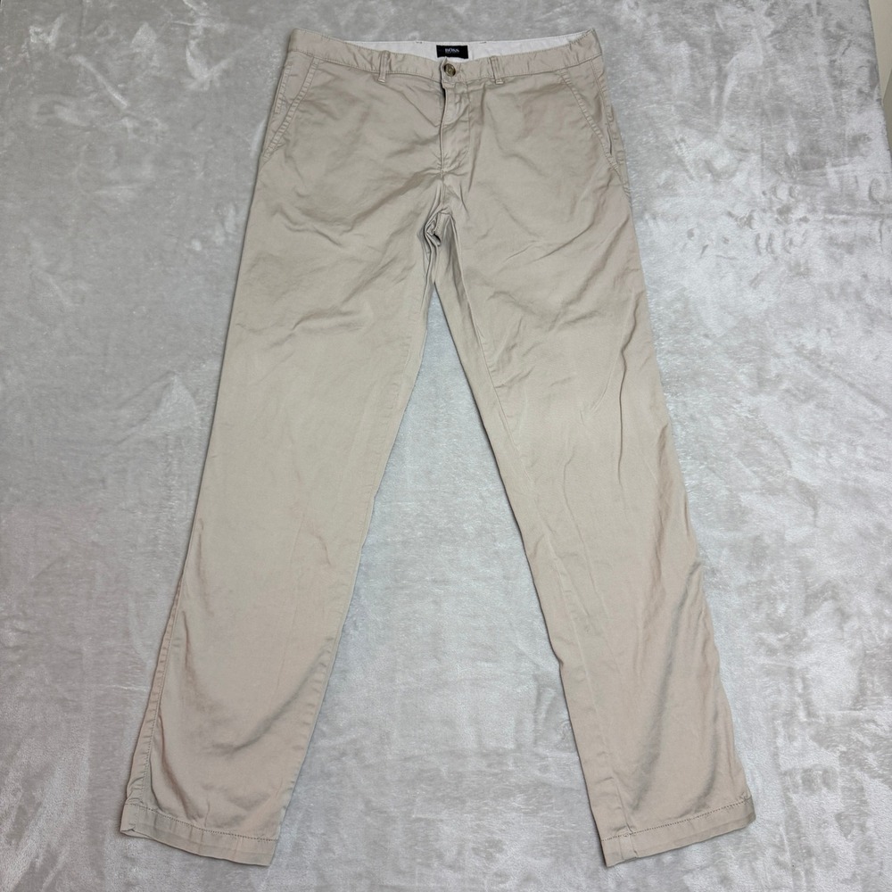 Boss Hugo Boss Stretch Chino Pants Mens 33 Beige Slim Straight Khaki Office Work